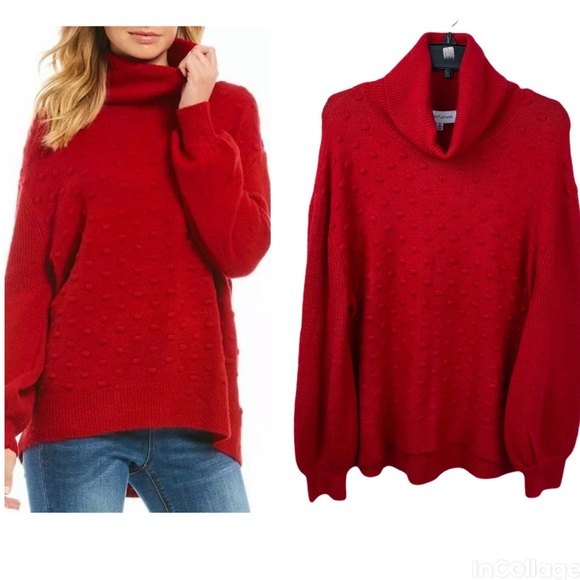 NWOT Gibson Latimer Red Popcorn polka Dot Sweater - Picture 2 of 16